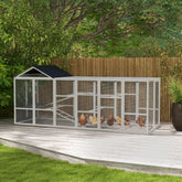 Wooden Chicken Coop Run for 6 - 10 Chickens, Hen House Add-On with Storage, Perches, 141.75" x 48" x 61", Gray