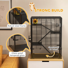 4 Tier Hamster Cage with Deep Tempered Glass Bottom, Running Wheel, Hut, Water Bottle, Food Dish, 24" x 16" x 31.5"