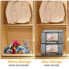 2Pcs Clothes Storage Bag 90L Per Bag With Thick Fabric Clear Window Dual-Zipper For Clothes Comforters Blankets Bedding