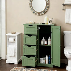Forest Green, MDF With Paint And Melamine Veneer, Vertical Stripes, 56*30*82.5cm, 4 Drawers, 1 Door, Bathroom Vanity