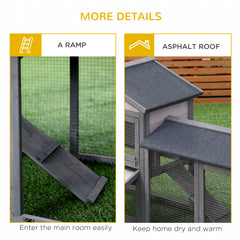 58" Large Rabbit Hutch Outdoor Indoor, Wooden Bunny Hutch, Guinea Pig Cage with Run, Removable Tray, Asphalt Roof, Lockable Doors and Ramp, for 1-2 Small Rabbits, Chickens, Ducks, Dark Gray