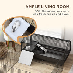 Small Animal Playpen Cage with Rolling Caster, Water Bottle 46.5"