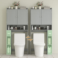 Modern Over the Toilet Storage Cabinet with 2 Doors, Above Commode Storage Cabinet with Toilet Paper Holder, Gray