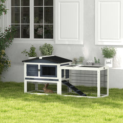2 Level 59" Outdoor Rabbit Hutch with Openable Top, Dark Gray