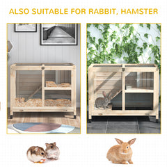 Rabbit Hutch with Wheels, Desk and Side Table Sized, Wooden Rabbit Cage, Waterproof Small Bunny Cage with Removable Tray, Openable Roof, for Rabbits, Chickens, Ducks, Indoor/Outdoor, Natural