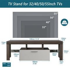 20 Minutes Quick Assembly Brown Simple Modern TV Stand With The Toughened Glass Shelf Floor Cabinet Floor TV Wall Cabinet Brown WhiteTV Bracket With LED Color Changing Lights For Living Room