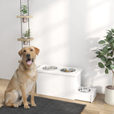 Elevated Dog Bowls with Slow Feeder Mat, Storage Cabinet, 3 Stainless Steel Bowls for Large & Extra Large Dogs, White