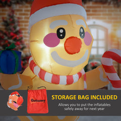 3.4' Inflatable Hanging Gingerbread Man Holding Gift Box & Candy Cane w/ LED Lights, Blow-Up Outdoor Display for Party
