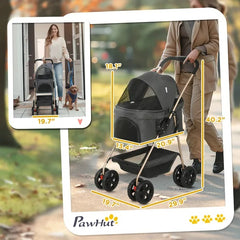 3 In 1 Pet Stroller With Detachable Carrier, Foldable Dog Stroller With Storage Basket, Cupholder, For Mini Dogs, Gray
