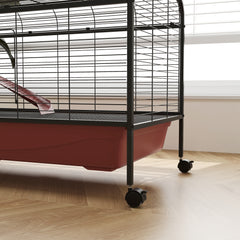 48" L Small Animal Cage, Pet Play House for Rabbit Hutch or Ferret with Feeder, Rolling Wheels, Platform, Ramp
