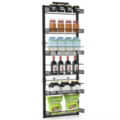 Black-White Options -- 1Pc Over The Door Pantry Organizer 6-Tier Pantry Door Organizer Carbon Steel 110LBS Loading Easy Install Behind Door Storage For Closet Kitchen Bathroom 50.19H 17.12W 5.51in D