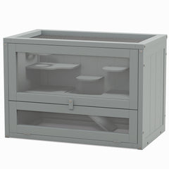 2-Level Hamster Cage with Openable Top, Door, Shelf, Ladder, Gray
