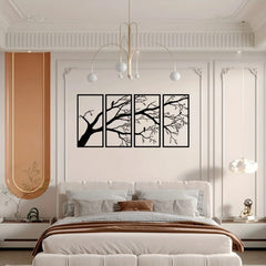 Luxury Metal Wall Art Decor Set Of 4 - Black Tree Of Life Sculpture