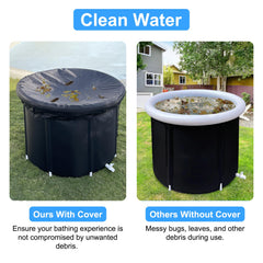 1Pc 97Gal Large Size Ice BathTub With Cover For Adults Athletes Recovery Cold Water Therapy Outdoor Portable Cold Plunge Tub 660LBS Load Capacity 33.46x33.46x29.52in
