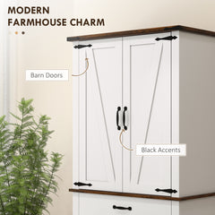 71" Tall Kitchen Cabinet, Farmhouse Pantry Cabinet w/ Barn Doors, 6 Shelves w/ 2 Doors, Drawer and Adjustable Shelves, White