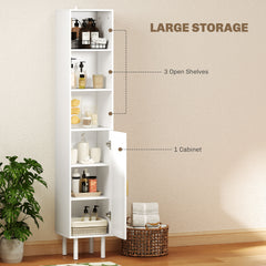 Tall Bathroom Cabinet with Rattan Doors, Freestanding Bathroom Storage Cabinet with Adjustable Shelves, White