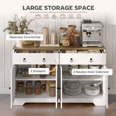 Kitchen Storage Sideboard, Farmhouse Buffet Cabinet with Barn Style Doors, Drawers, Adjustable Shelves, White