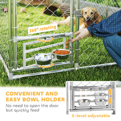 Outdoor Dog Kennel w/ Adjustable & Rotatable Bowl Rack, Waterproof UV-Resistant Cover, Secure Lock, 19.7' x 7.5' x 7.5'