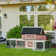 Wooden Chicken Coop, Outdoor Chicken Cage Poultry Hen House with Nesting Box, Double Runs, Asphalt Roof, Ramp