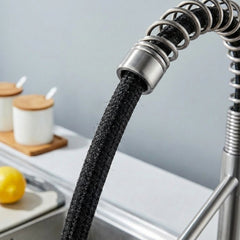 Industrial Kitchen Faucet With Pull Down Sprayer, Single Handle Stainless Steel Kitchen Faucet, 1 Or 3 Hole Installation, Farmhouse Style, Brushed Nickel