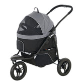 3 In 1 Pet Jogging Stroller For Small Dogs And Cats With Detachable Carrier, Storage Basket, Gray