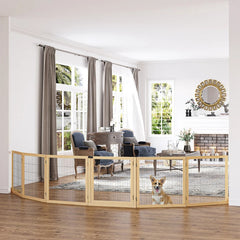 PawHut Wooden Pet Gate, 6-Panel Folding Dog Safety Barrier With Support Feet For Small & Medium Dogs, Natural Wood