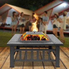 32 Inch Multifunctional Fire Pit Table Square Metal Firepit Stove Backyard Patio Garden Fireplace For Camping, Outdoor Heating, Bonfire And Picnic