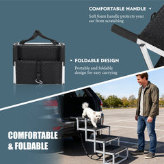 Foldable Dog Ramp For Cars, SUVs, Trucks, Portable Pet Dog Stairs For Large Dogs With Non-Slip Surface Reinforced Design, Lightweight Yet Sturdy Supports Up To 250lbs