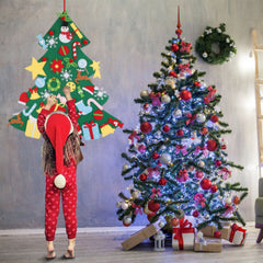DIY Felt Christmas Tree 41Pcs Detachable Ornaments For Kids Toddler Wall Hanging Christmas Decoration Xmas Gift