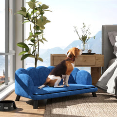 PawHut Pearl Design Pet Sofa For Medium And Large Sized Dogs, Pet Bed With Cushion And Solid Wood Legs, Dark Blue
