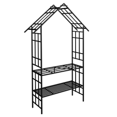 Metal Garden Arch With Bench Turned Into Flower Stand W58.07*H97.24 Climbing Plants Support Rose Arch Outdoor Black