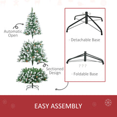 HOMCOM 6ft Unlit Snow-Dusted Full Fir Artificial Christmas Tree With Realistic Branches, 61 Pine Cones And 800 Tips