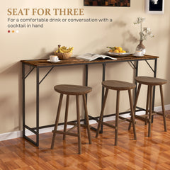 70" Bar Table with Charging Station, Industrial Rectangular Bar Height Pub Table with Steel Frame, Rustic Brown