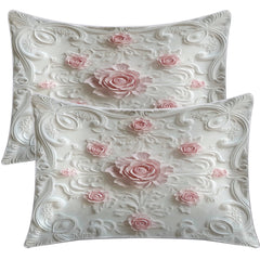 2pcs Rose Palace Style Bedroom Satin Print Soft And Skin Friendly Pillowcase