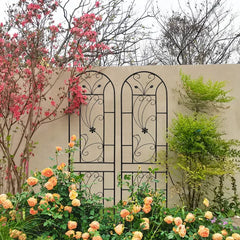 2 Pack Metal Garden Trellis 86.7" X 19.7" Rustproof Trellis For Climbing Plants Outdoor Flower Support Peacock Style Black