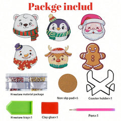 6 Pcs Chirstmas Cartoon Diamond Art Painting Acrylic Garden Stake Craft Ornaments Kits Keychains Refrigerator Fridge Magnets Accessories DIY Full Drill Diamonds Pendants Decor For Xmas Decor