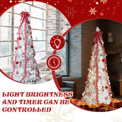 6 FT Fully Decorated Pre-lit Christmas Tree, Up Artificial Xmas Tree With 100 Warm Lights And Red Ornaments For Home Office Store Holiday Deco, White