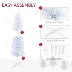 5' Decorated Christmas Tree Snow Flocked Artificial Christmas Tree with Pencil Shape, Realistic Branches, White