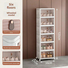 Stackable Shoe Storage Rack, Plastic Cabinet With Clear Doors For Home Use