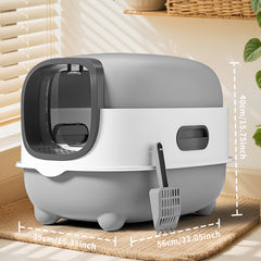 Gray-White Contrast Fully Enclosed Cat Litter Box, Sterilization Odor Lock Anti-Tracking Cat Potty For Home Use
