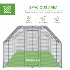 Large Chicken Coop Metal Chicken Run with Waterproof and Anti-UV Cover, Flat Shaped Walk in Fence Cage Hen House for Outdoor and Yard Farm Use, 1" Tube Diameter, 9.2' x 24.9' x 6.4'