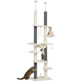 PawHut Floor To Ceiling Cat Tree With Scratching Posts, Hammock, Perches & Toy Balls, White