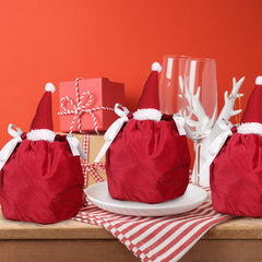 5 Packs Christmas Treat Bags With Drawstring 3D Xmas Santa Hat Gift Wrapping Bags Velvet Candies Goodie Bag For Christmas Birthday Wedding Party Favor Supplies