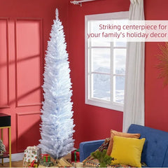 HOMCOM 8' Artificial Pencil Christmas Tree, Slim Xmas Tree With 618 Realistic Branch Tips And Plastic Stand, White