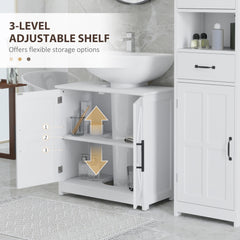 Farmhouse Pedestal Sink Storage Cabinet, Bathroom Sink Cabinet with 2 Barn Doors and Adjustable Shelf, White