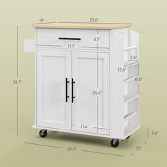 Rolling Island with Wheels for Kitchen, Kitchen Island on Rollers with Power Outlets, Drawer, and Doors, White