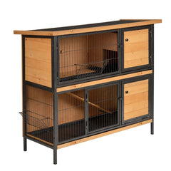 2-Story Large Rabbit Hutch Bunny Cage Wooden Pet House Metal Frame With Rooms, Ramp, No Leak Tray, Feeding Trough, Waterproof Asphalt Roof For Rabbits, Chickens, Ducks, OutdoorIndoor