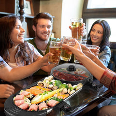 2200W 2 In 1 Electric Hot Pot With BBQ Grill Cooker Smokeless Non-Stick Korean BBQ Grill Shabu Shabu Hot Pot With Independent Temperature Control 5 Gears Firepower For 2-10 People