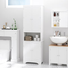Tall Narrow Bathroom Storage Cabinet with Doors and Shelf Adjustability, Freestanding Linen Cabinet with 2 Cabinets and Countertop, White