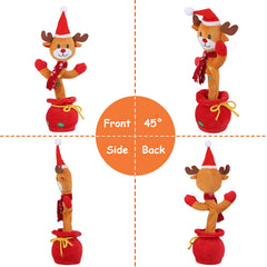 1Pc Penguin Or Elk Kid Electric Dance Toy Christmas Elk Snowman Senior Penguin Plush Toy Interactive Sing Song Whirling Mimicking Recording Light Up Toy